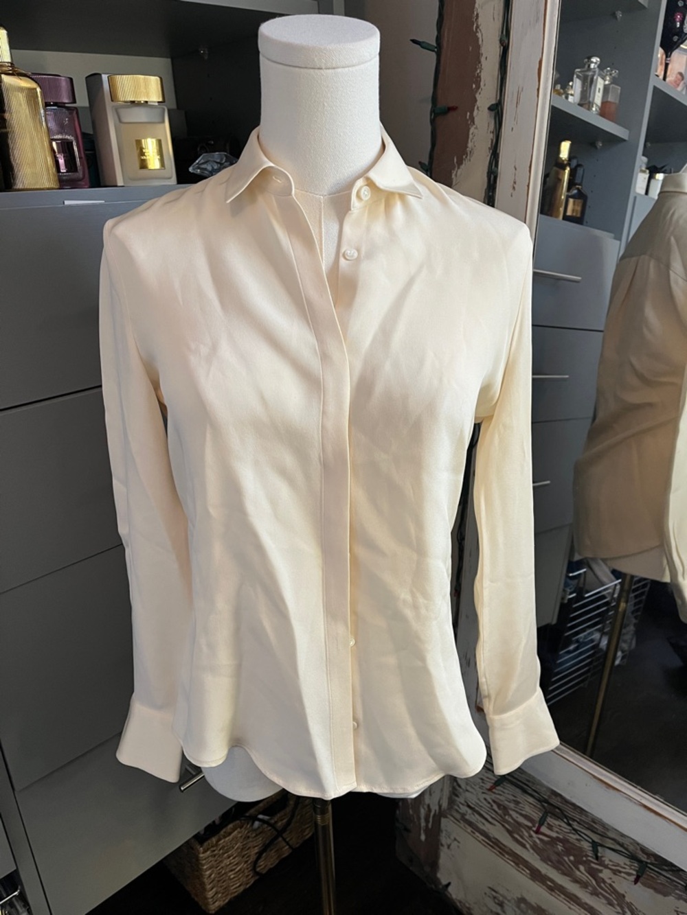 Loro Piana Ivory Silk-Blend Button Front Shirt